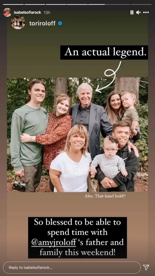 Tori Roloff Shares Amy Roloff's Dad Appearance At Wedding [Credit: Tori Roloff/Instagram Stories]