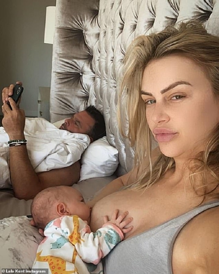 Lala Kent Breastfeeding While Randall Emmett Looks At His Phone [Credit: Lala Kent/Instagram]