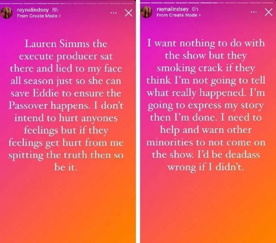 Rayna Lindsay Expose Below Deck Producer [Credit: Rayna Lindsay/Instagram Stories[
