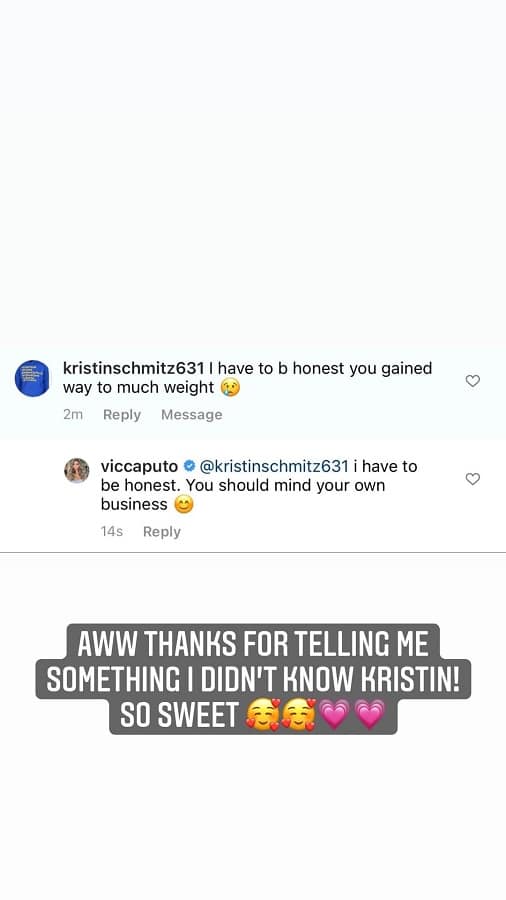 Victoria Caputo Shuts Down Troll [Credit: Victoria Caputo/Instagram Stories]