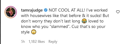 Screenshot of Tamra Judge comment saying NOT COOL AT ALL