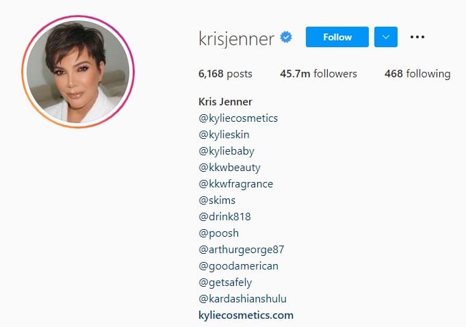 Kris Jenner Drops Hint On Instagram Bio? [Screenshot: Instagram]