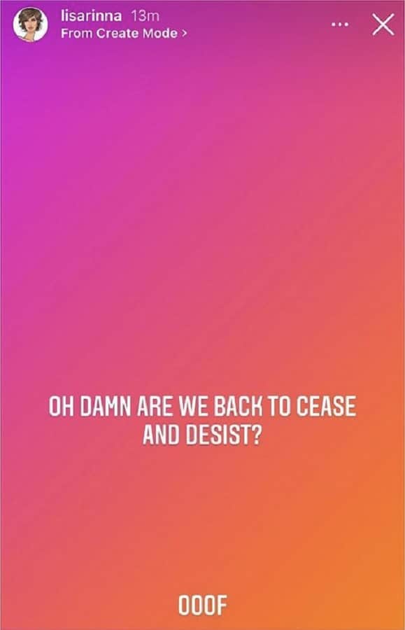 Lisa Rinna Teases New Cease And Desist Letter [Credit: Lisa Rinna/Instagram Stories]