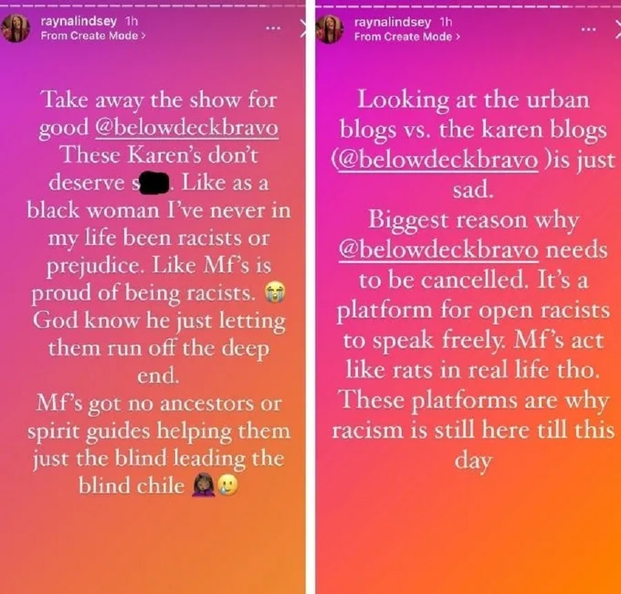 Rayna Lindsey Calls For Below Deck Cancellation [Credit: Rayna Lindsey/Instagram Stories]