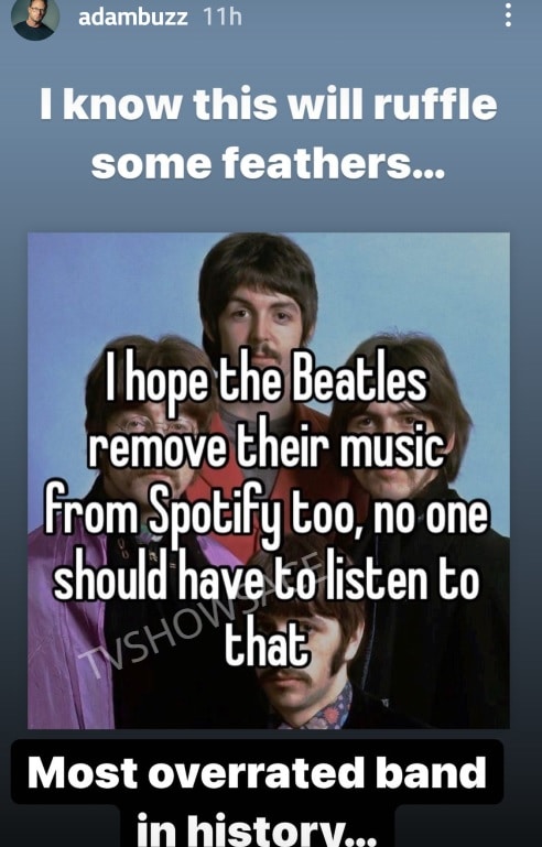 Meme saying Take Beatles music off spotify, no one wants to listen to that