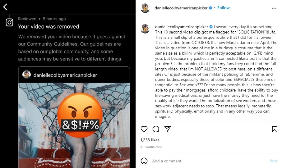 American Pickers Danielle Calls Out Instagram [Credit: Danielle Colby/Instagram]