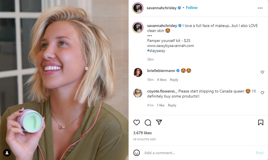 Savannah Chrisley's Bare-Faced Instagram [Credit: Sassy By Savannah/Instagram]