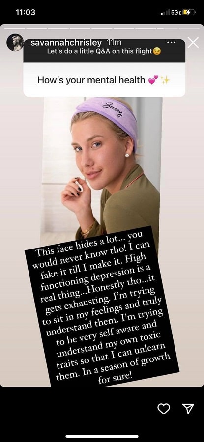 Savannah Chrisley's Mental Health Struggles [Credit: Savannah Chrisley/Instagram Stories]