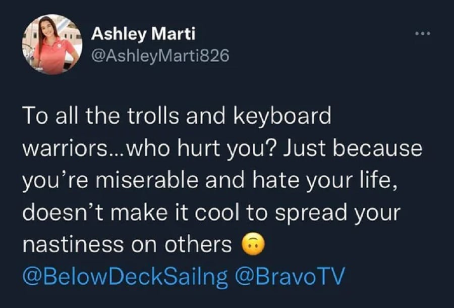 Below Deck Ashley Marti's Tweet [Screenshot: Twitter]