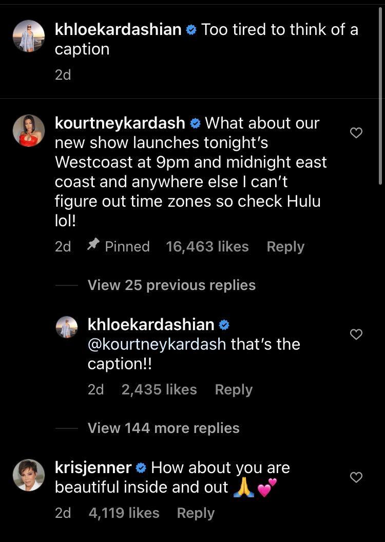 Kourtney Kardashian & Kris Jenner's Comments [Screenshot: Instagram]