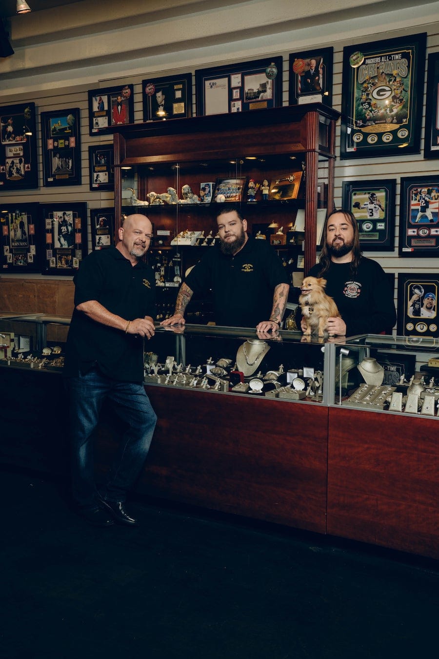 L to R: Rick Harrison, Corey Harrison and Chumlee Russell from HISTORY's "Pawn Stars." Photo by: Clarke Tolton Copyright: 2020