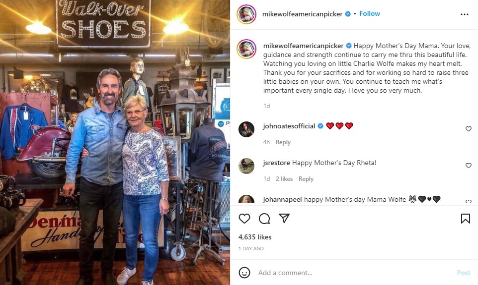 American Pickers Mike Wolfe's Mother's Day Post [Credit: Mike Wolfe/Instagram]
