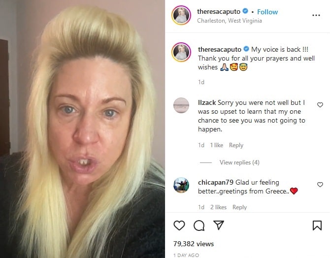 Bare-Faced Theresa Caputo Thanks Fans For Prayers [Credit: Theresa Caputo/Instagram]