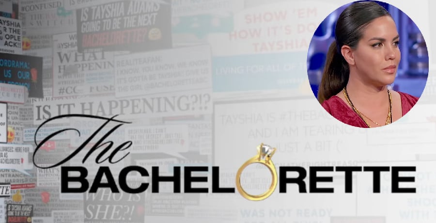 A smal photo of a woman with brown hair and The Bachelorette logo