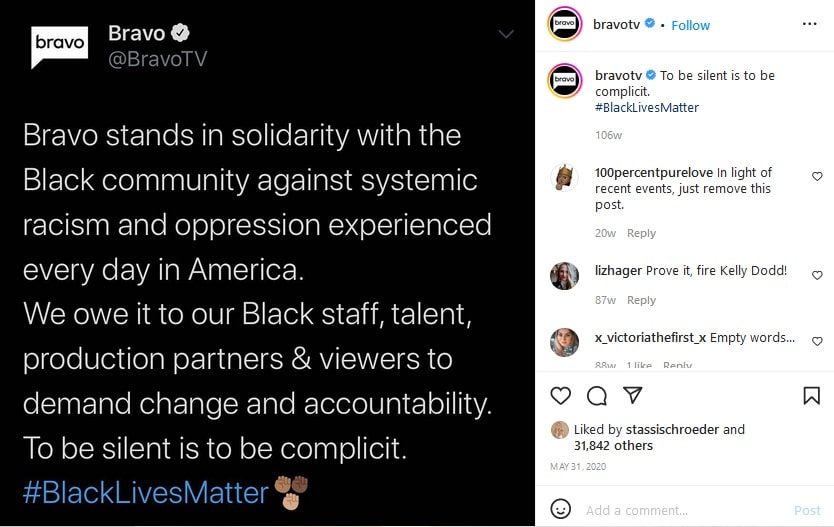 Bravo's BLM Statement [Bravo | Instagram]