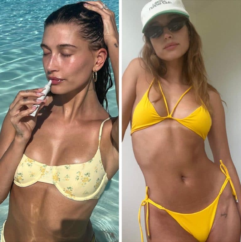 Hailey Bieber Gets Soaking Wet In Cobalt Blue String Bikini