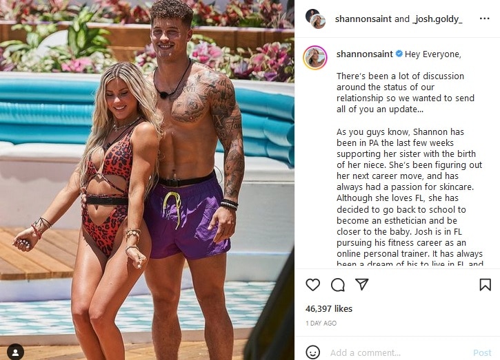 Love Island: Josh & Shannon Break-Up [Shannon St. Clair | Instagram]