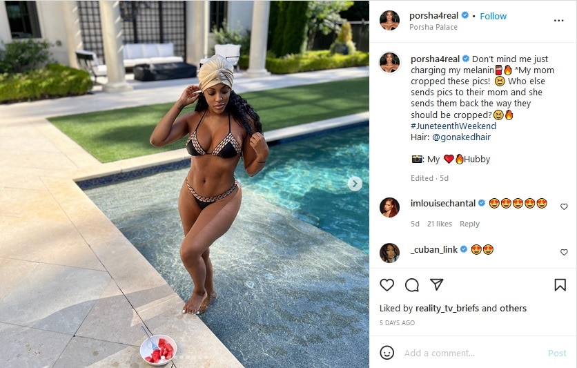 Porsha Williams Black Bikini Photos [Credit: Kordell Stewart/Instagram]