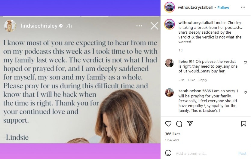 Lindsie Chrisley's Statement [Katie Joy | Instagram]