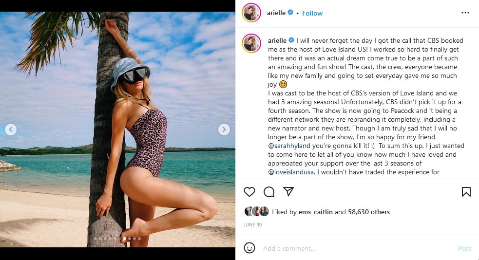 Arielle Vandenberg Leaves Love Island [Arielle Vandenberg | Instagram]