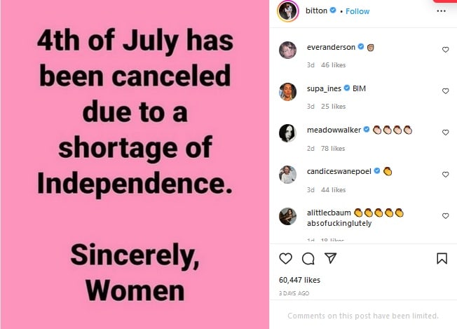 July 4th Canceled [Bitton | Instagram]