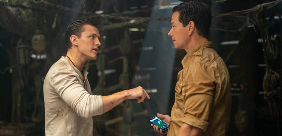 Tom Holland and Mark Wahlberg in Uncharted.