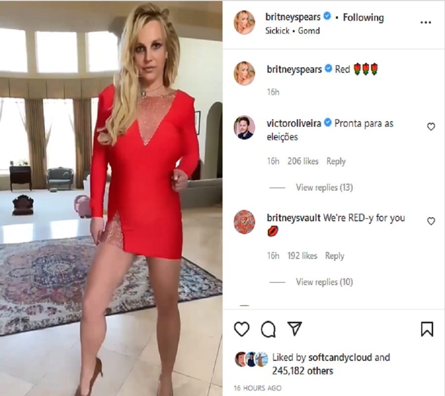 Britney Spears Wears Tiny Red Dress [Britney Spears | Instagram]