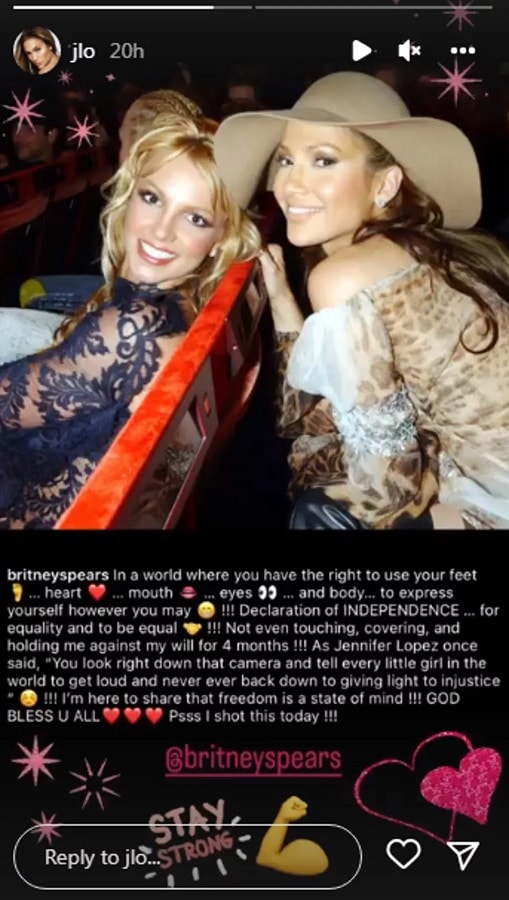 Jennifer Lopez's Message To Britney Spears[Jennifer Lopez | Instagram Stories]