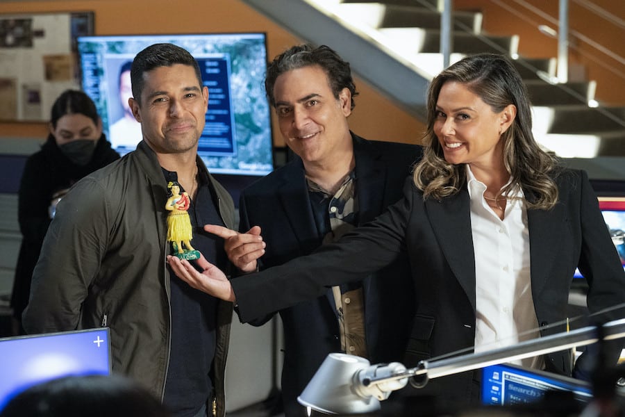 NCIS Pictured: Wilmer Valderrama, Jason Antoon, and Vanessa Lachey. Photo: Robert Voets/CBS ©2022 CBS Broadcasting, Inc. All Rights Reserved.