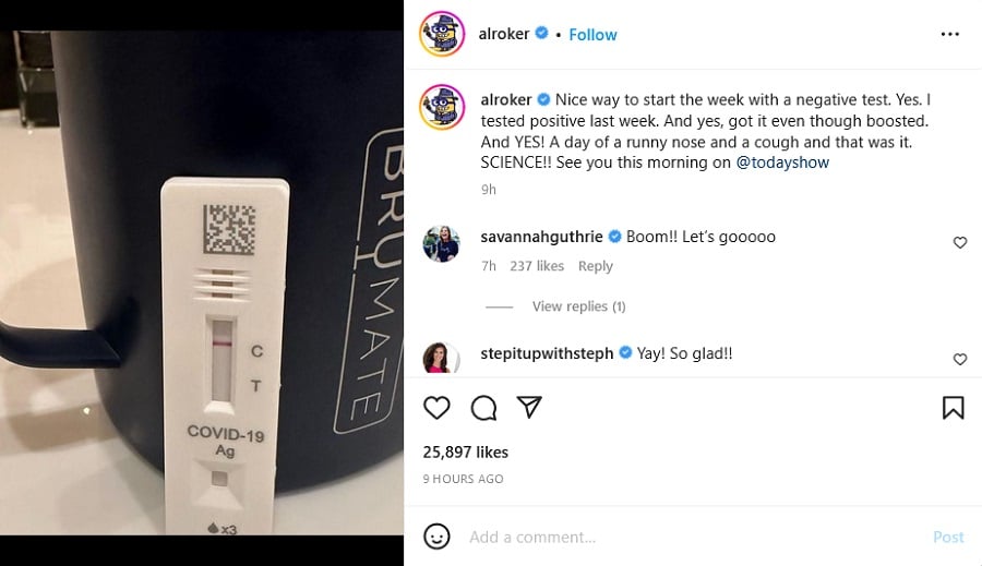 Al Roker Shares COVID Test [Al Roker | Instagram]