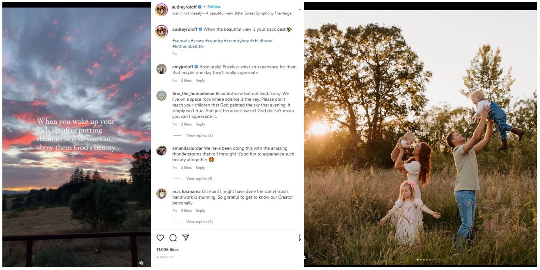 Side-by-side screengrabs of Audrey Roloff's Instagram posts.