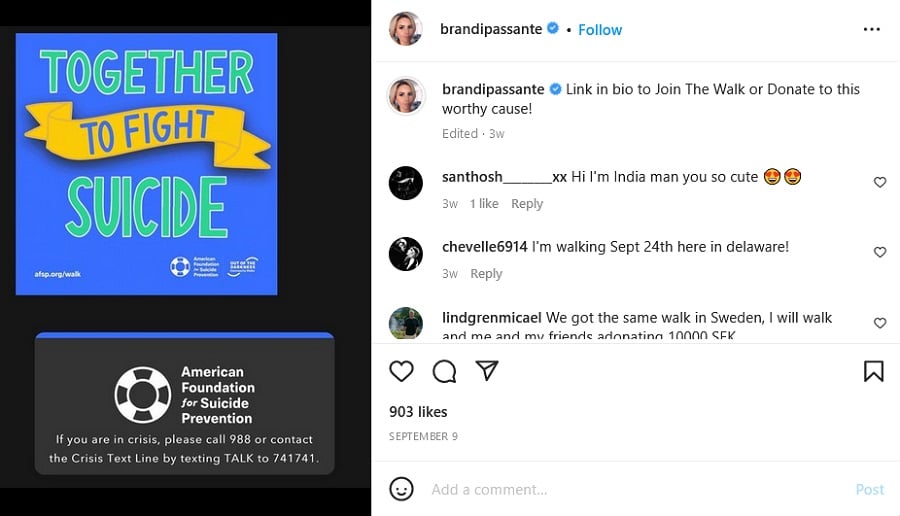 Brandi Passante Promotes Mental Health [Brandi Passante | Instagram]