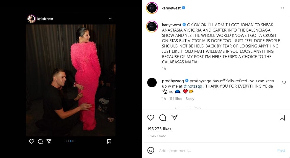 Kanye West Shares Photo Of Kylie Jenner [Kanye West | Instagram]