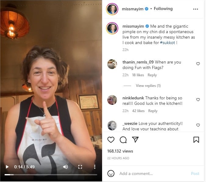 Screengrab of Mayim Bialik's Instagram post.