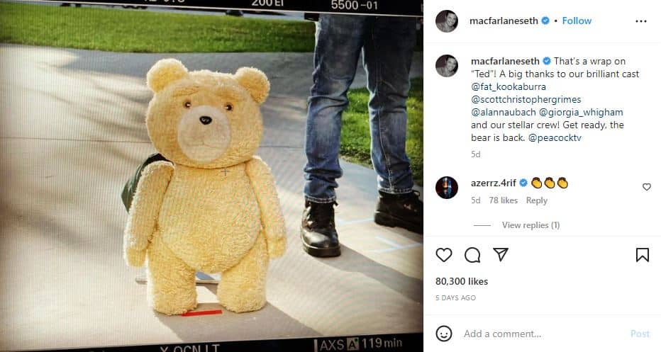 Seth MacFarlane Instagram Ted TV Series Peacock