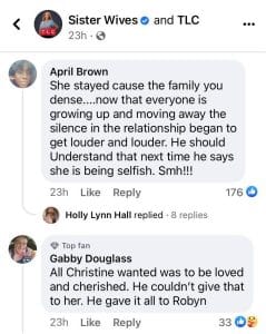 'Sister Wives' fans discuss why Christine Brown is leaving the family on a TLC Facebook page