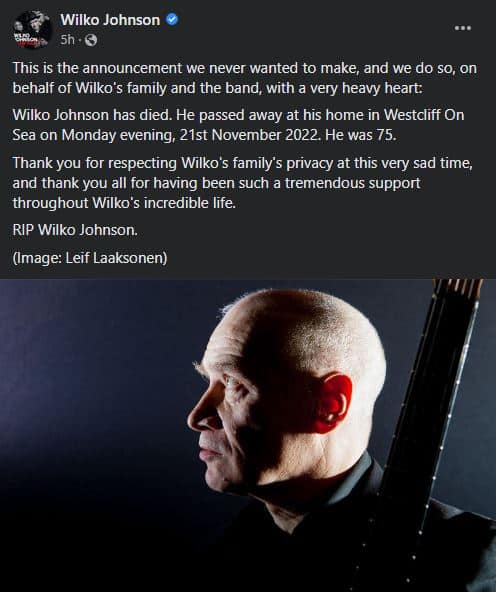 Wilko Johnson Facebook