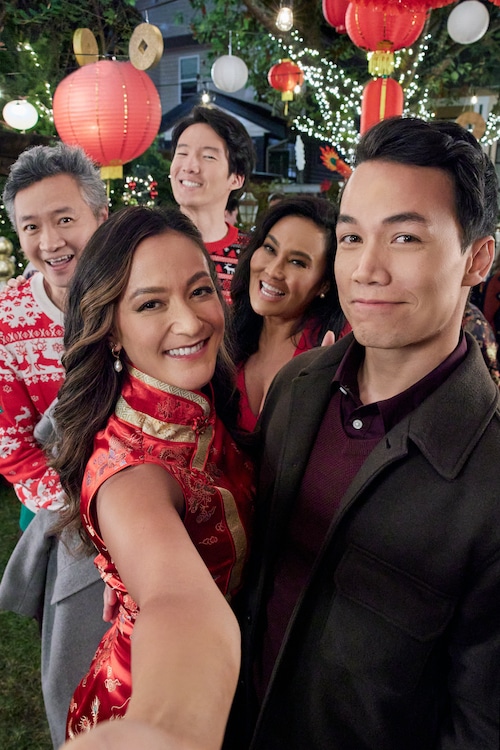 Photo: Yee Jee Tso, Harrison Sima, Tia Carrere, Shannon Chan-Kent, Shannon Kook Credit: ©2022 Hallmark Media/Photographer: Allister Foster