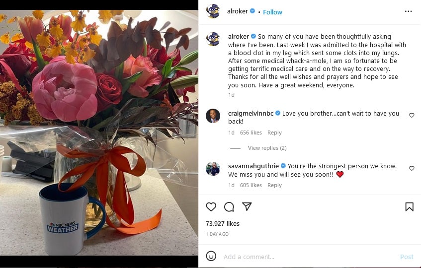 Al Roker Shares Photo Of Flowers [Al Roker | Instagram]