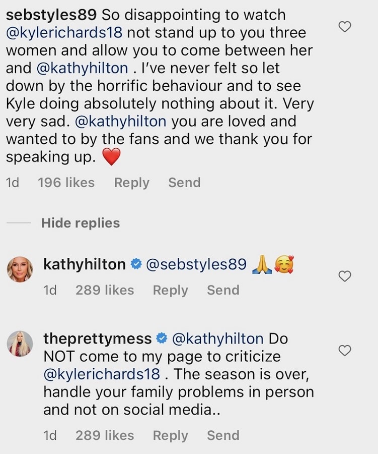 Erika Jayne & Kathy Hilton's Comments [Screenshot: Instagram]