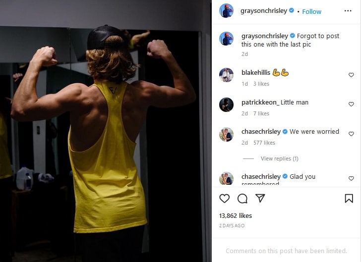 Grayson Chrisley Gym Photo [Grayson Chrisley | Instagram]