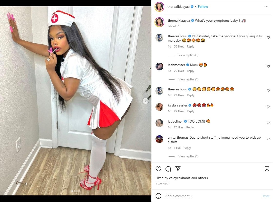 Kiaya Elliott rocks a sexy nurse costume for Halloween.