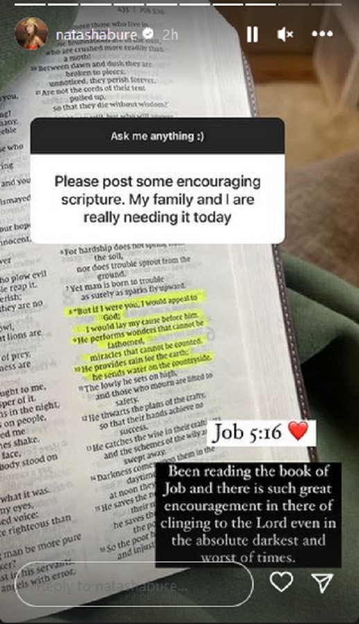 Natasha Bure Wants Positive Scripture [Natasha Bure | Instagram Stories]