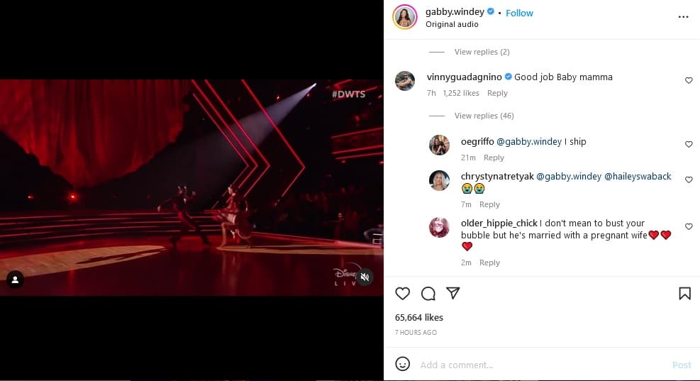 Vinny Comments On Gabby's Instagram Post [Gabby Windey | Instagram]