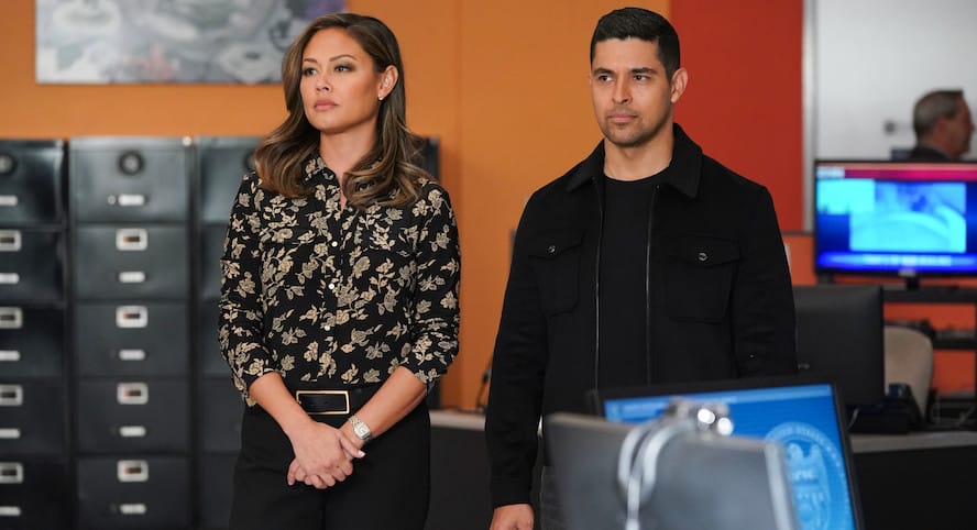 NCIS Pictured: Vanessa Lachey as Jane Tennant and Wilmer Valderrama as Special Agent Nicholas “Nick” Torres. Photo: Sonja Flemming/CBS ©2022 CBS Broadcasting, Inc. All Rights Reserved.