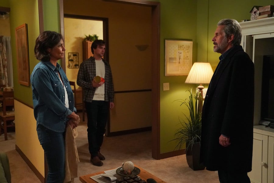 Rachel Ticotin as Joy Sullivan Aaronson, Austin Cauldwell as Ryan Aaronson/ Travis Jacobs, and Gary Cole as FBI Special Agent Alden Parker. Photo: Sonja Flemming/CBS ©2022 CBS Broadcasting, Inc. All Rights Reserved.
