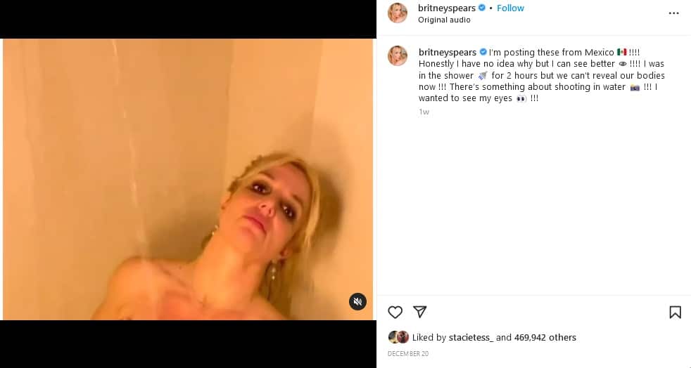 Britney Spears Topless Shower Clip [Britney Spears | Instagram]