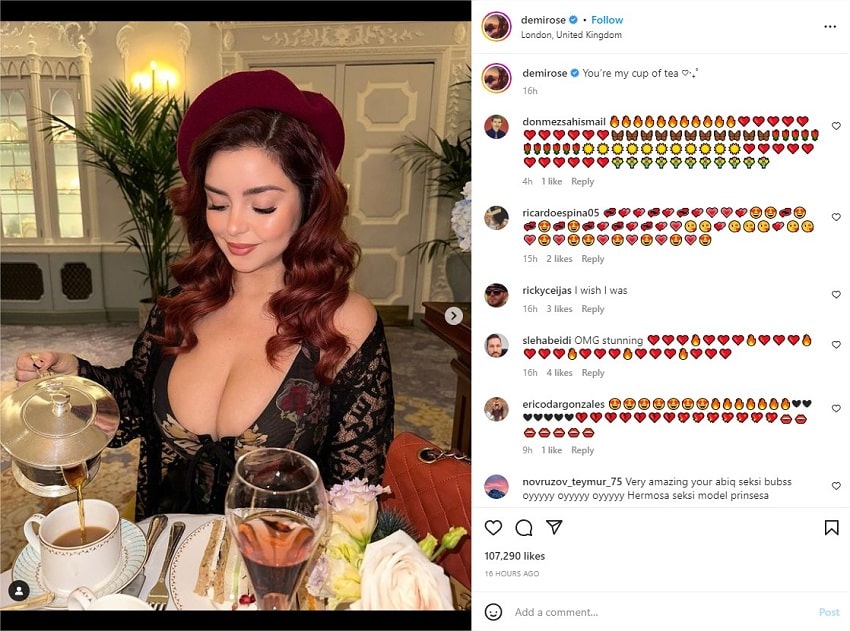 Screenshot of Demi Rose's Instagram post.