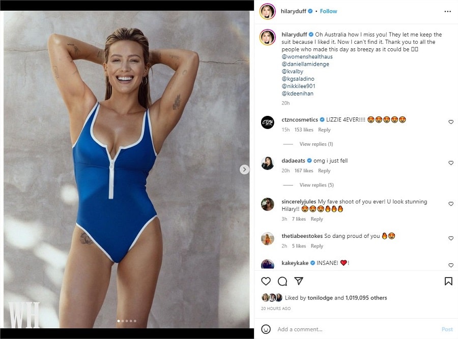 Screenshot of Hilary Duff's Instagram post.