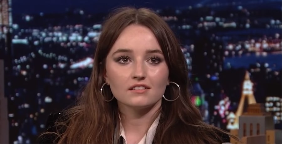 Kaitlyn Dever in a bedazzled black blazer and polka-dot tie on 'The Tonight Show Starring Jimmy Fallon.'